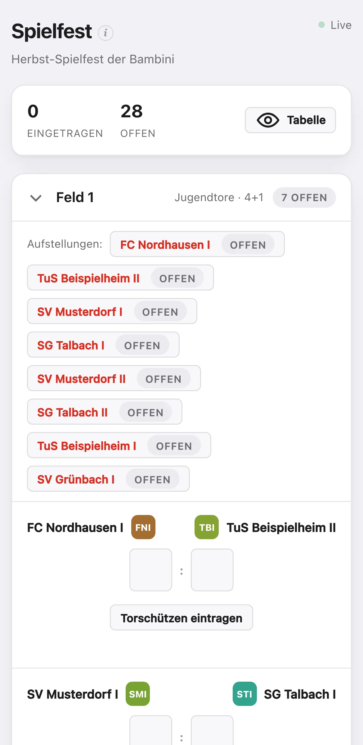 Ergebniserfassung auf einem Handy